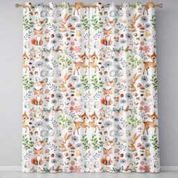Woodland Animals Rabbit Fox Butterfly Leaves On Plain Seamless Pattern Readymade Eyelet Ring Top Thermal 100% Blackout Curtains - thumbnail 2