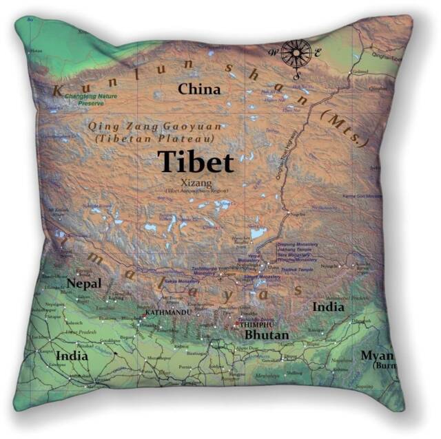 Tibet Map Pillow