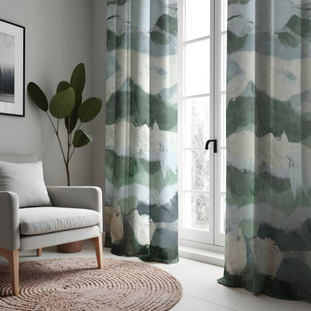 Watercolor Mountain Landscape Curtains, Serene Green&white Abstract Nature Drapes, Minimalist Scenic Window Treatment, Custom Length Panels - image 1