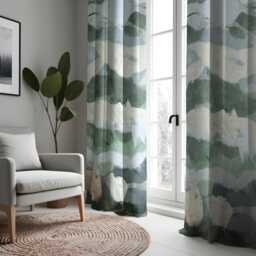 Watercolor Mountain Landscape Curtains, Serene Green&white Abstract Nature Drapes, Minimalist Scenic Window Treatment, Custom Length Panels - thumbnail 1