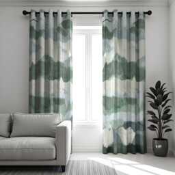 Watercolor Mountain Landscape Curtains, Serene Green&white Abstract Nature Drapes, Minimalist Scenic Window Treatment, Custom Length Panels - thumbnail 2