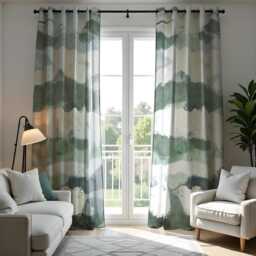 Watercolor Mountain Landscape Curtains, Serene Green&white Abstract Nature Drapes, Minimalist Scenic Window Treatment, Custom Length Panels - thumbnail 3