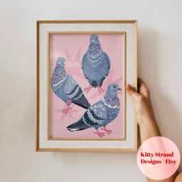 Pink Pigeon Art Print Colorful Bird Dopamine Decor - thumbnail 4