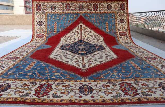 9x12 Ft Palace Kazak Brand New Area Rug, Afghan Handmade High Pile Soft Wool Traditional Dining Table Livingroom Carpet - image 1