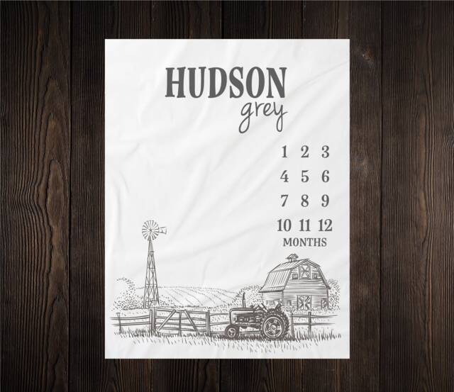 Tractor Milestone Blanket Month Baby Growth Tracker Shower Gift Newborn Boy Watch Me Grow Farmer Country Bm26 - image 1