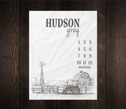 Tractor Milestone Blanket Month Baby Growth Tracker Shower Gift Newborn Boy Watch Me Grow Farmer Country Bm26 - thumbnail 1