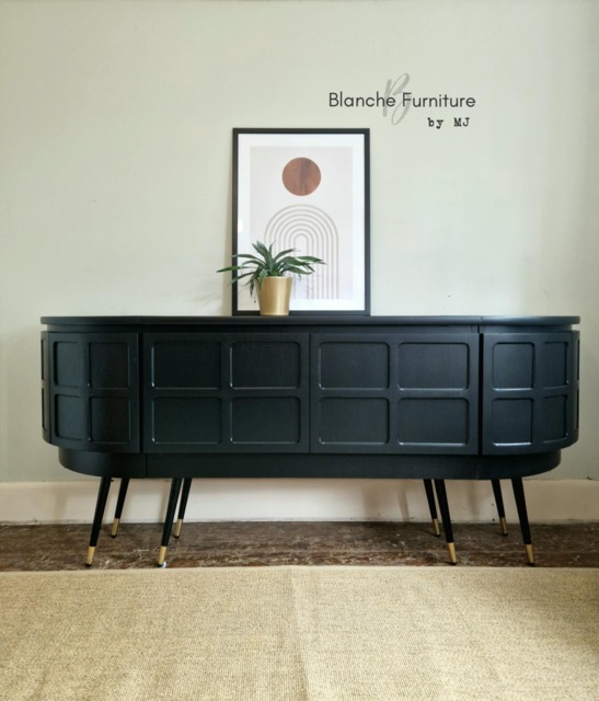 Long Curved Nathan Sideboard in Black With Black & Gold Tapered Legs - image 1