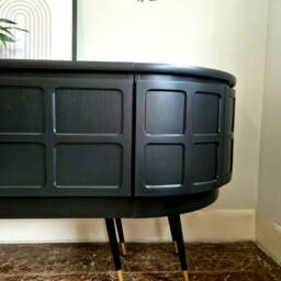 Long Curved Nathan Sideboard in Black With Black & Gold Tapered Legs - thumbnail 4