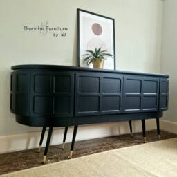Long Curved Nathan Sideboard in Black With Black & Gold Tapered Legs - thumbnail 3