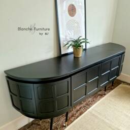 Long Curved Nathan Sideboard in Black With Black & Gold Tapered Legs - thumbnail 2