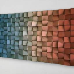 Ombre Wood Wall Art - Sound Diffuser Burned Orange Blue Decor - thumbnail 3
