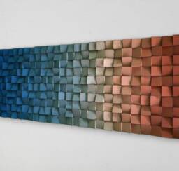Ombre Wood Wall Art - Sound Diffuser Burned Orange Blue Decor - thumbnail 1