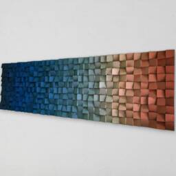 Ombre Wood Wall Art - Sound Diffuser Burned Orange Blue Decor - thumbnail 2