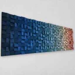 Ombre Wood Wall Art - Sound Diffuser Burned Orange Blue Decor - thumbnail 4