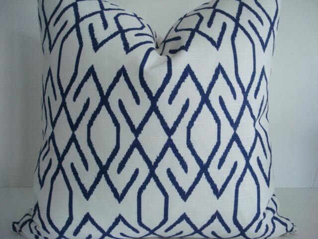 Navy & Ivory Ikat Pillow Cover - Geometric Throw - image 1