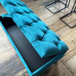Handmade Shiny Teal Velvet Ottoman Storage Bench - thumbnail 2