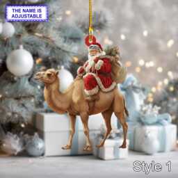 Santa Riding Camel Acrylic 2D Flat Christmas Ornament, Festive Tree Hanging Holiday Decoration, Unique Camel Gift - thumbnail 1