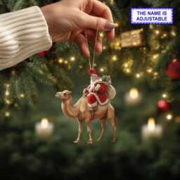 Santa Riding Camel Acrylic 2D Flat Christmas Ornament, Festive Tree Hanging Holiday Decoration, Unique Camel Gift - thumbnail 2