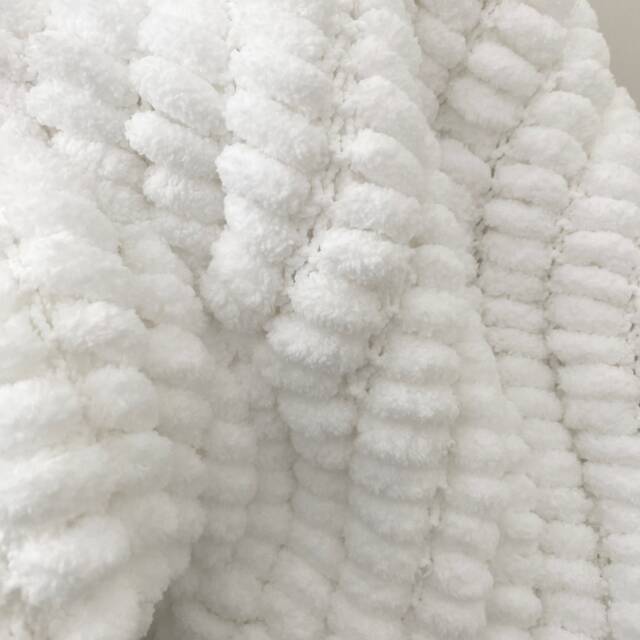 Hand Knitted Pom Baby Blanket White - Pram Size - Approx 66cmx86cm - image 1