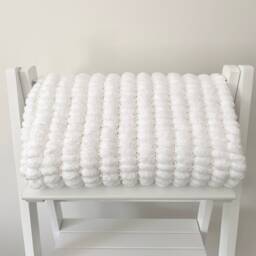 Hand Knitted Pom Baby Blanket White - Pram Size - Approx 66cmx86cm - thumbnail 3