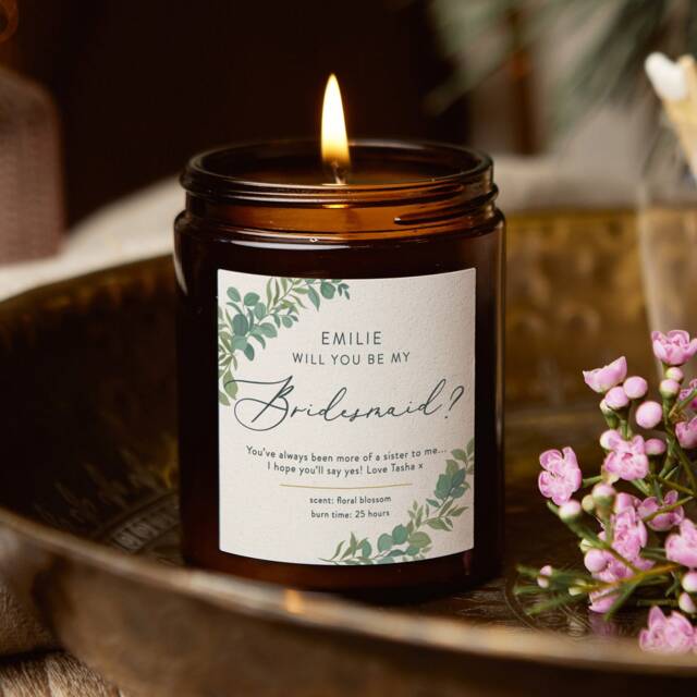 Personalised Bridesmaid Proposal Candle Scented Soy Wax Botanical Gift - image 1