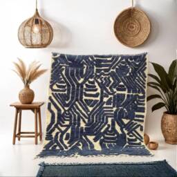 Blue Moroccan Rug Handwoven Berber Wool Shaggy Rug - thumbnail 3