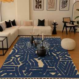 Blue Moroccan Rug Handwoven Berber Wool Shaggy Rug - thumbnail 2