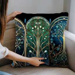 Tree Of Life Woven Pillow Medieval Stained Glass Cushion Witchy Dark Academia Tapestry Gothic Enchanted Fantasy Decor Whimsi Goth - thumbnail 1