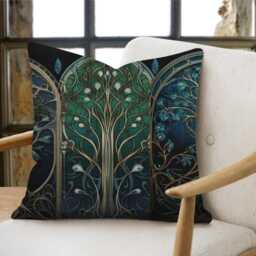 Tree Of Life Woven Pillow Medieval Stained Glass Cushion Witchy Dark Academia Tapestry Gothic Enchanted Fantasy Decor Whimsi Goth - thumbnail 3