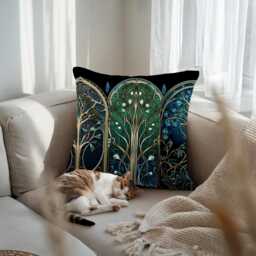 Tree Of Life Woven Pillow Medieval Stained Glass Cushion Witchy Dark Academia Tapestry Gothic Enchanted Fantasy Decor Whimsi Goth - thumbnail 2