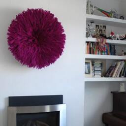 Burgundy Juju Hat Feather Wall Hanging - Interior African Decor Contemporary Home Accessory - thumbnail 2