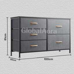 Kids Dresser Chest Of Drawers Fabric Storage Bedroom Closet Clothes Organizer Cabinet Children Room Furniture Black Grey - thumbnail 3