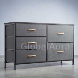 Kids Dresser Chest Of Drawers Fabric Storage Bedroom Closet Clothes Organizer Cabinet Children Room Furniture Black Grey - thumbnail 4