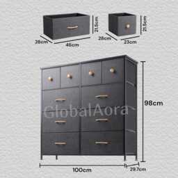Kids Dresser Chest Of Drawers Fabric Storage Bedroom Closet Clothes Organizer Cabinet Children Room Furniture Black Grey - thumbnail 2