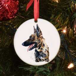 Belgian Malinois Shepherd Dog Ceramic Circle Tree Decoration.belgian Xmas Decoration, Christmas Ornament - thumbnail 2