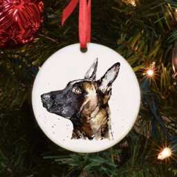 Belgian Malinois Shepherd Dog Ceramic Circle Tree Decoration.belgian Xmas Decoration, Christmas Ornament - thumbnail 3