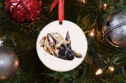 Belgian Malinois Shepherd Dog Ceramic Circle Tree Decoration.belgian Xmas Decoration, Christmas Ornament