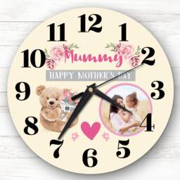 Mummy Mother's Day Gift Bear Photo Yellow Personalised Clock - thumbnail 1