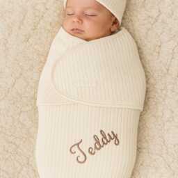 Personalised Baby Swaddle, Custom Name Newborn Wrap, Chenille Sherpa, 0-3 Months - thumbnail 3