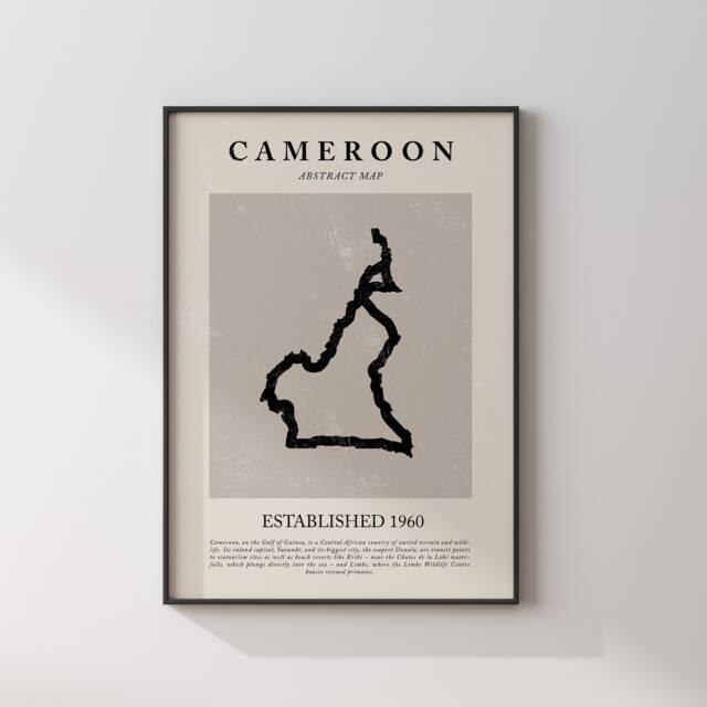 Cameroon Map Vintage Abstract Wall Art Print Picasso + Matisse Inspired Travel Poster - image 1