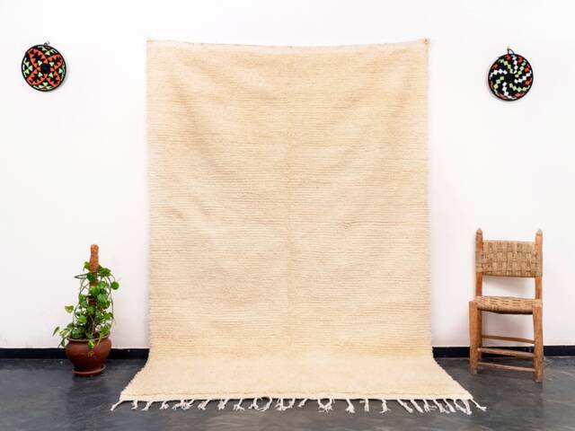 Handmade Moroccan Beni Ourain Rug Soft White Wool, Large Berber Azilal Rug - 7x10 Ft - image 1