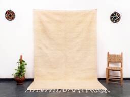 Handmade Moroccan Beni Ourain Rug Soft White Wool, Large Berber Azilal Rug - 7x10 Ft - thumbnail 1