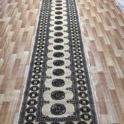 2.6x13 Beige Color Bokhara Rug - Runner Hallway Stairs Bukhara Long Silk Touch Afghan - thumbnail 2