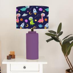 Space Dinosaurs Lampshade, Dark Blue, Nursery Children's Bedroom, Drum Ceiling Lamp Light Shade - thumbnail 2