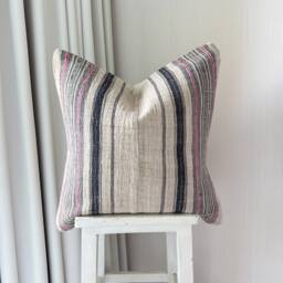 Rustic Hemp Pillow Cover Vintage Handwoven Stripes, Hmong Textile - 20 - thumbnail 2