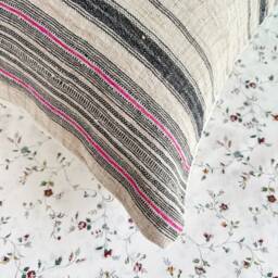 Rustic Hemp Pillow Cover Vintage Handwoven Stripes, Hmong Textile - 20 - thumbnail 3