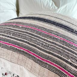 Rustic Hemp Pillow Cover Vintage Handwoven Stripes, Hmong Textile - 20 - thumbnail 4