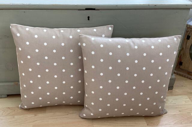 Handmade Taupe Beige Linen Polka Dot Pillow Sham Cushion Cover - image 1