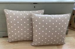 Handmade Taupe Beige Linen Polka Dot Pillow Sham Cushion Cover - thumbnail 1