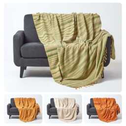 Handmade Cotton Chenille Tie & Dye Bed Sofa Throw - 4 Colours, 2 Sizes, Tasselled Fringes, Oeko-Tex?? Certified, Soft Machine Washable - thumbnail 1